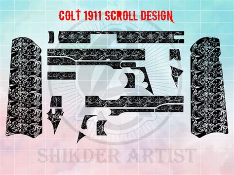 Colt 1911 Scroll Design For Laser Files Ai 8 Svg Dxf Png Etsy