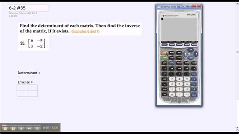 6-2 Determinant and Inverse Matrix - TI-84, TI-83 Calculator Tutorial Example - YouTube