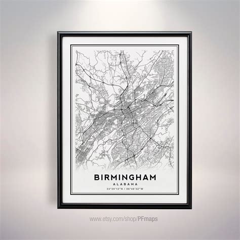 Birmingham Alabama Map Minimalist Map Birmingham Al Print Etsy