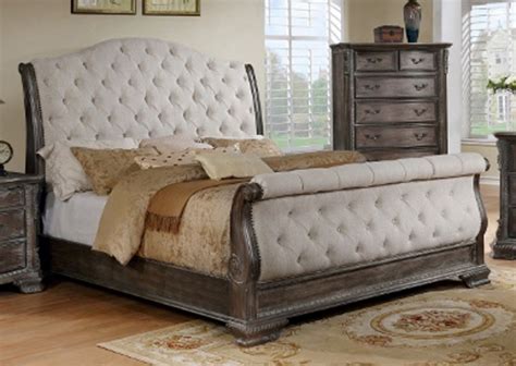 Spend your nights in splendid bliss with this upscale bed. Crown Mark Sheffield 4pc Upholstered Sleigh Bedroom Set in ...