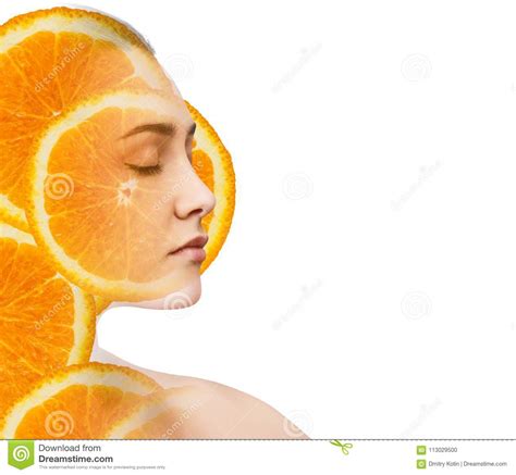 Double Exposure Of Woman With Orange Fruit Slices Stock Photo Image