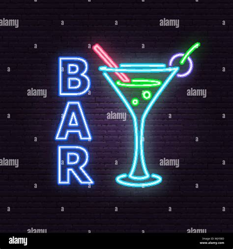 Bar And Cocktail Neon Emblem Vector Illustration Neon Sign For Banner
