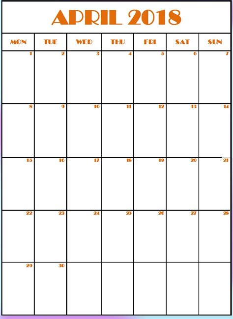 Here you can customize any this yearly printable calendar comes with excel and pdf formats for the year 2021. Editable April 2018 Vertical Calendar | Vertical calendar ...