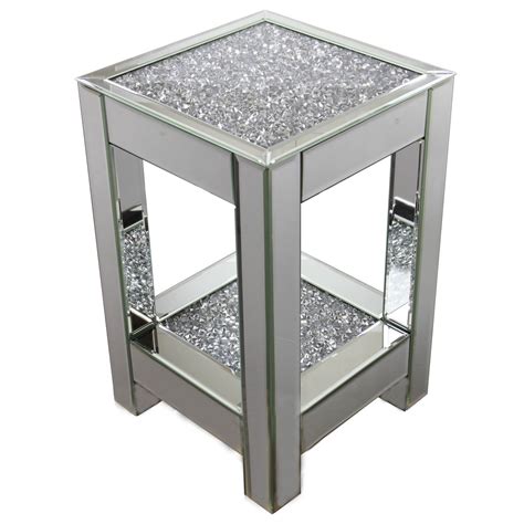 Square Mirror Crushed Diamond Mirrored Glass Display Side Table Home