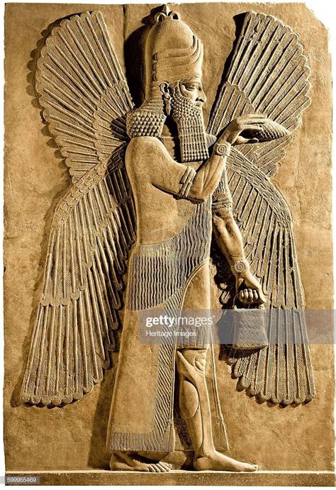 Winged Genie Detail Of A Relief From The Palace Of Assyrian King Free