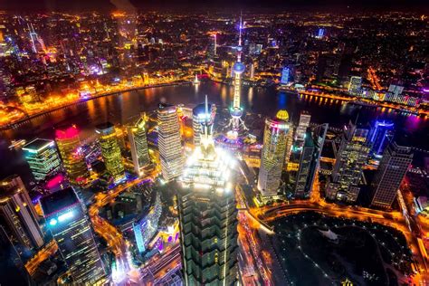 Aerial City Night View Of Shanghai Dennys Tips