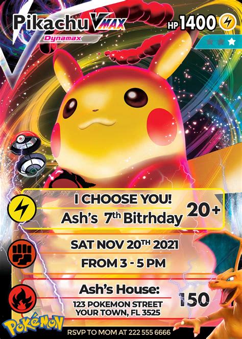 Pokemon Pikachu Birthday Invite Vmax Card Ubicaciondepersonascdmxgobmx