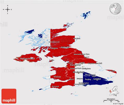 Flag Panoramic Map Of United Kingdom Flag Centered