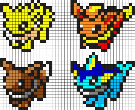 Eevee Evolutions Gen 1 Kandi Pattern Pokemon Perler Beads Pixel Art