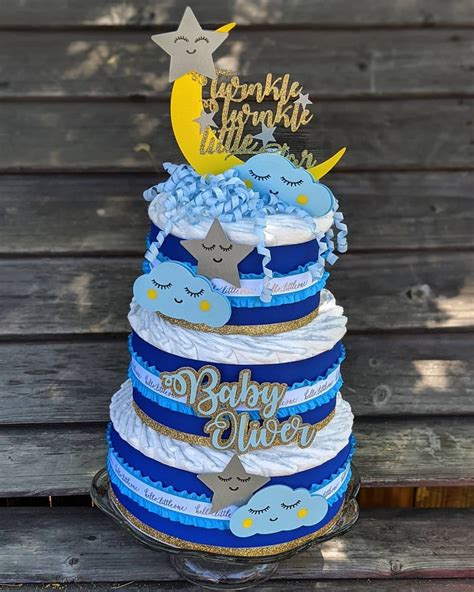 Moon And Stars Diaper Cake Twinkle Twinkle Little Star Etsy