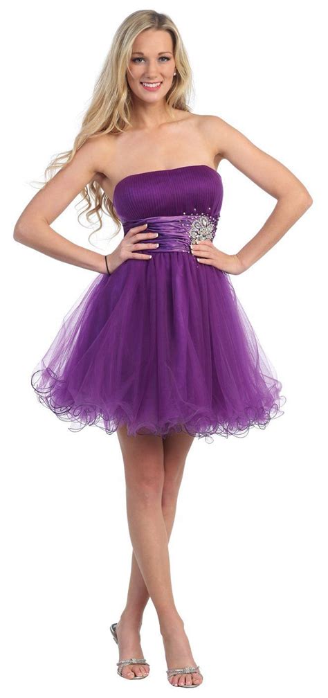 Popular Short Purple Purple Formal Dress Strapless Tulle Skirt Purple