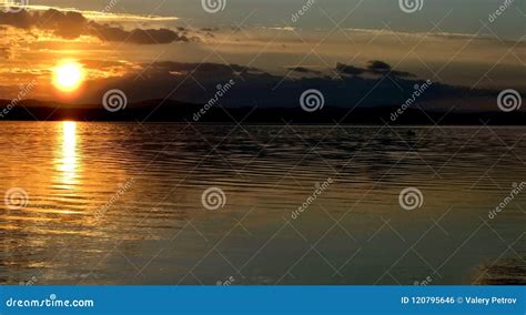 Orange Sunset Over Lake Stock Photo Image Of Coast 120795646