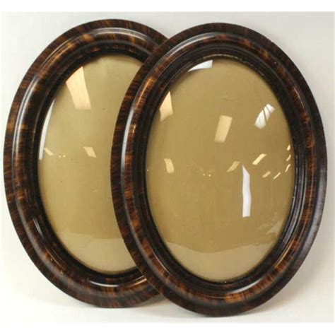 One Pair Antique Picture Frames Oval With Original Bubble Glass And Finish 25 Tall