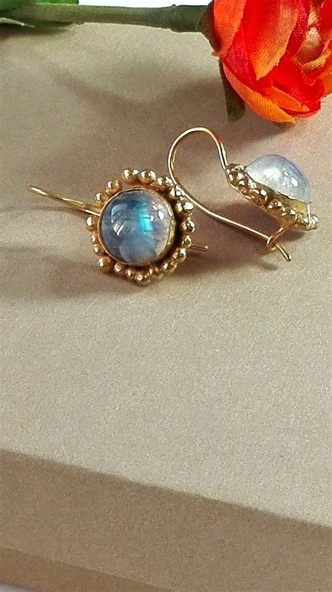 Moonstone Earrings Gold Plated Earrings Moonstone And Gold Etsy