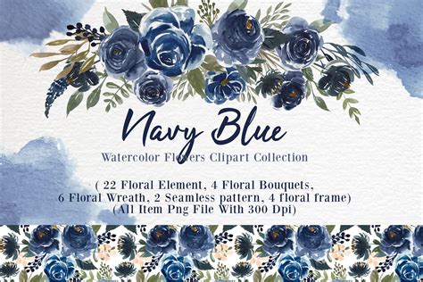 Navy Blue Flower Watercolor Clip Art 364048 Illustrations Design
