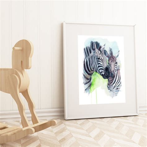 Watercolor Zebra Mom And Baby Zebra Nursery Wall Art Etsy