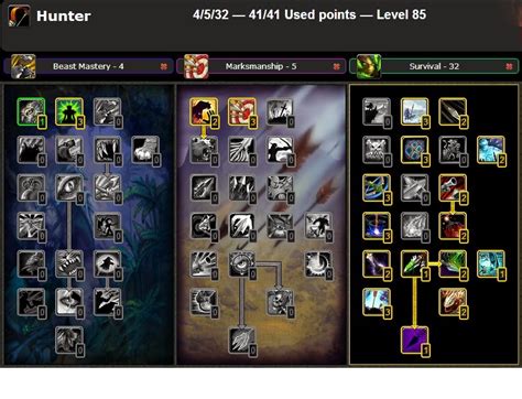 Wow Of Warcraft Talents And Glyphs Pve Dps Survival Hunter Talent Tree And Glyphs Guide Wow