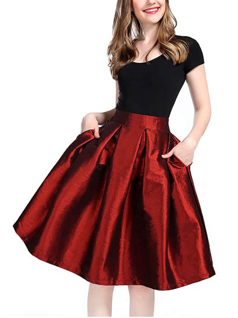 Midi Bubble Skirt With Pockets A Line Skirt For Women High Waist Skirt For Women