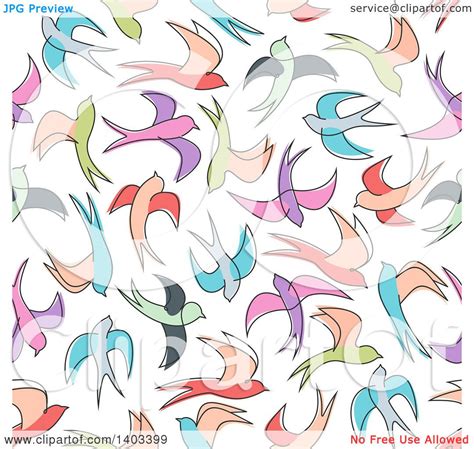 Clipart Of A Seamless Background Pattern Of Sketched Birds Royalty