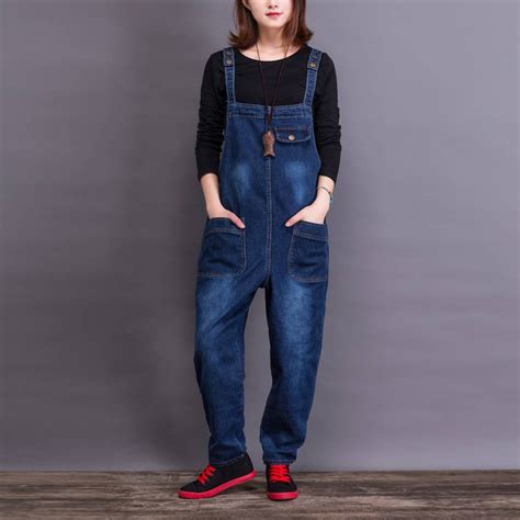 Womans Loose Fitting Denim Cotton Jumpsuits Overalls With Etsy