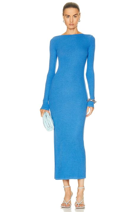 Enza Costa Silk Knit Long Sleeve Scoop Back Dress In Tranquil Blue Fwrd