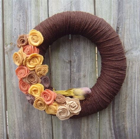 Shades Of Autumn Wreath With Felt Flowers By Shoredreams On Etsy 34