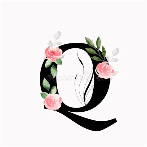 Floral Monogram Letter Q Decorated With Pink Roses And Leaves