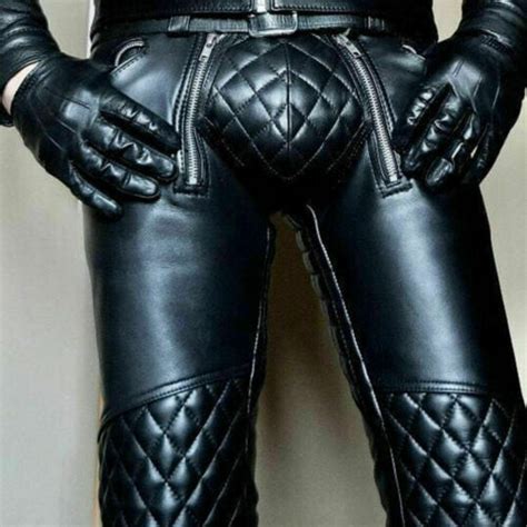 men s genuine leather gay punk kink bluf style jeans trousers pants