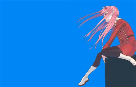 Wallpaper Girl The Wind Sitting Blue Background 002 Darling In The