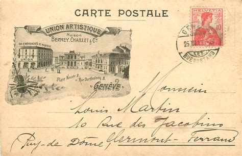 GENEVE Carte Postale Entier Union Artistique Maison Berney Chaillet Place Neuve