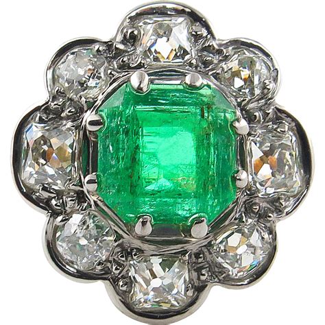 Victorian GIA 3.72ct Colombian Green Emerald Diamond Cluster from ...