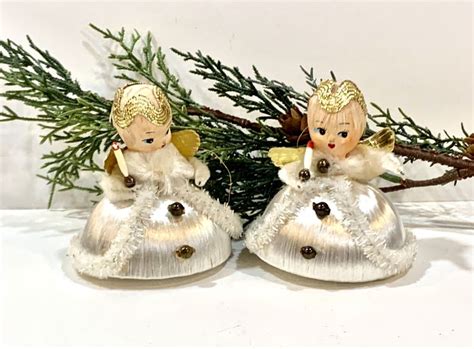 Vintage Christmas Angels Spun Satin Angel Tree Ornaments Mid Century