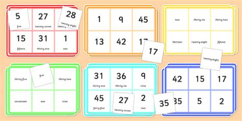 Number Words Printable Bingo Cards 1 50
