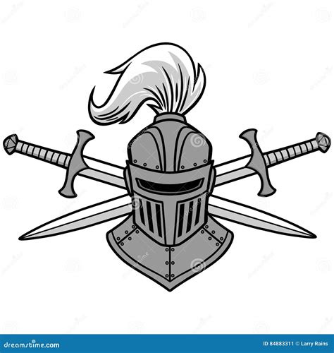 Knight Helmet And Crossed Swords Illustration Stock Vector