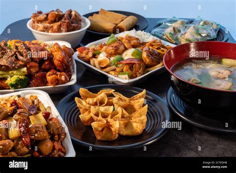 Full Table Of Chinese Food Including Soup Sides And Main Dishes Of