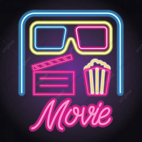 Movie Cinema Entertainment Logo With Neon Sign Effect Vector