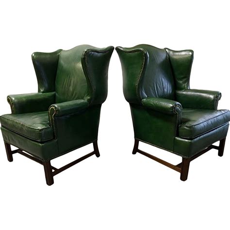 Shop the green wingback chairs collection on chairish, home of the best vintage and used furniture, decor and art. Vintage Green Leather Wingback Chairs - A Pair | Chairish