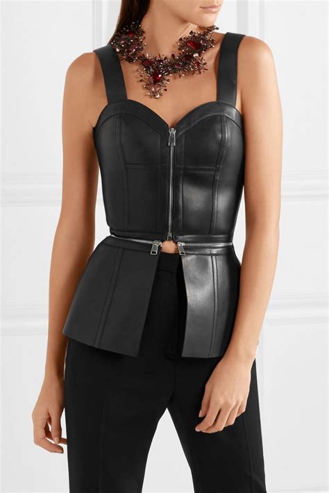 Womens Zip-embellished leather bustier top Black, Alexander McQueen ...