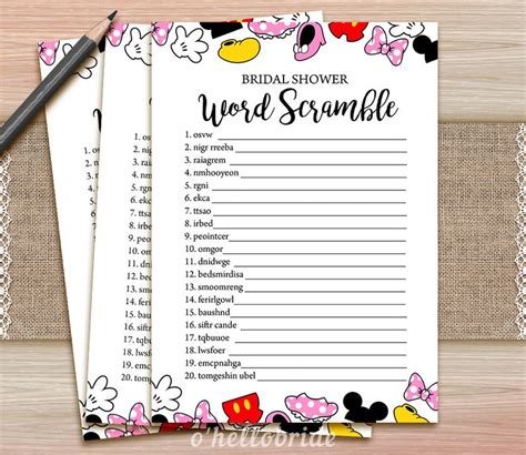 Word Scramble Game Printable Disney Bridal Shower Word Etsy