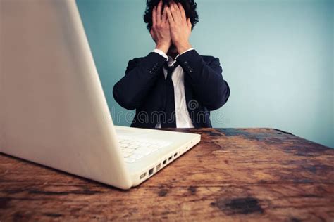 Unhappy Young Man In Front Of The Computer Stock Image Image Of