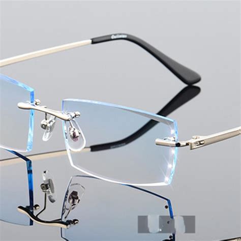 buy fashion alloy eyeglass men diamond trimming cutting rimless eyeglasses 1 61mr 8 gradual