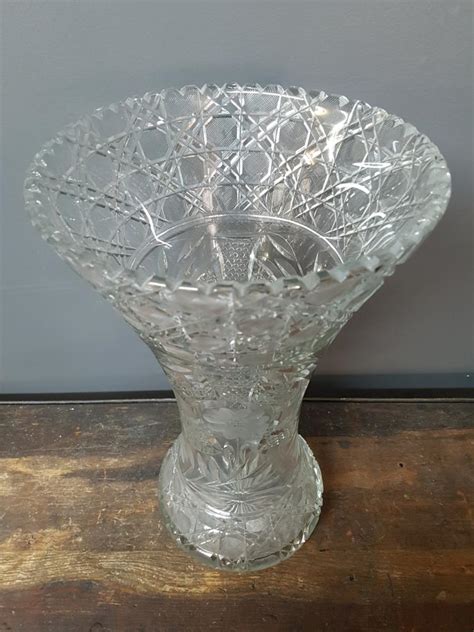 Monumental American Brilliant Period Cut Crystal Vase With H