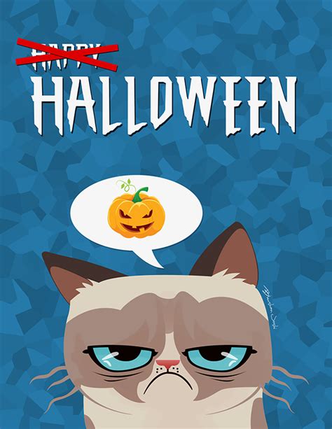 Grumpy Cat Halloween Illustration On Pantone Canvas Gallery