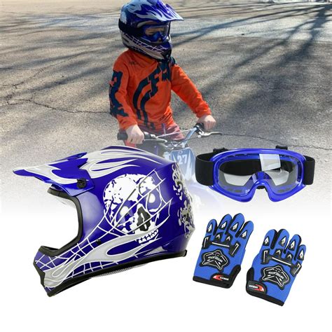 Tcmt Helmet For Kids Blue Flame Skull With Goggles And Gloves Dot Youth