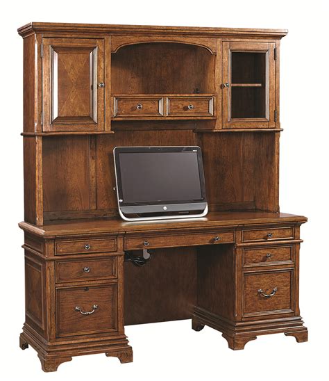 Desk top has holes for your cords to drop through. Aspenhome Hawthorne 74-Inch Credenza Desk and Hutch with 3 ...
