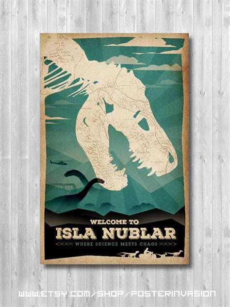 JURASSIC PARK T Rex Poster Isla Nublar Travel Map Print Movie Art Print Movie Poster Art Movie