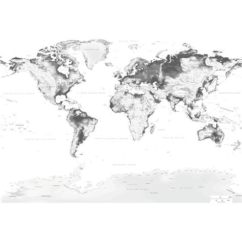 Photo Wallpaper World Map Black And White Wall