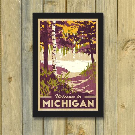 Michigan Vintage Travel Poster Retro Art Print Etsy