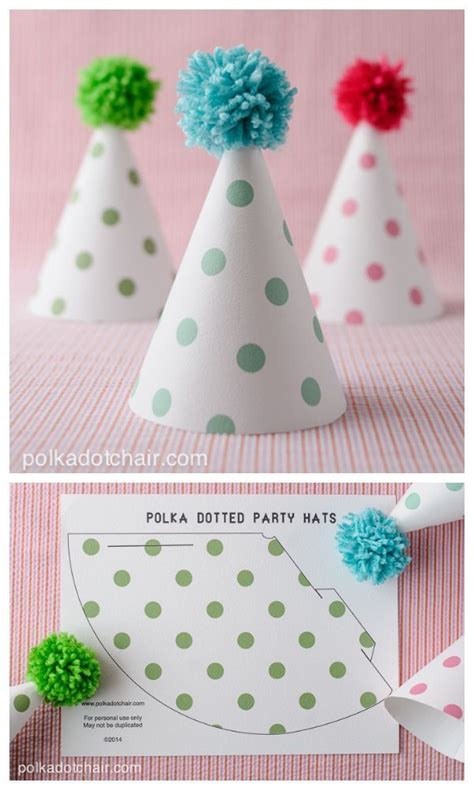 Free Printable Polka Dot Party Hats Diy Pompom Tutorial Birthday