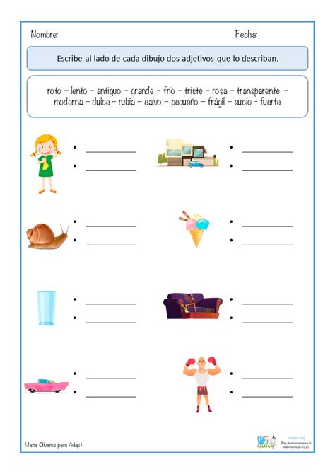 Asociar Adjetivos Calificativos A Dibujos Aula Pt